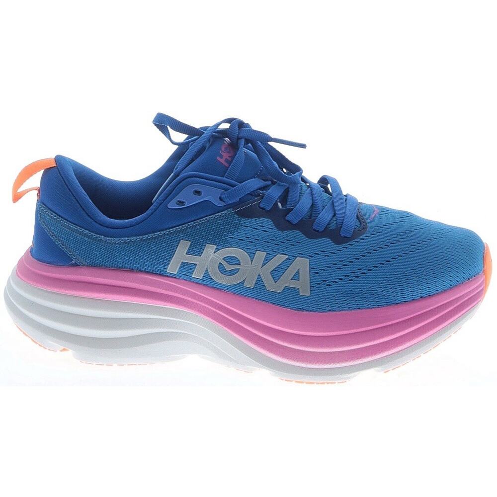 HOKA One One Bondi 8 Women 7.5 Running Shoes Blue Pink Orange Cushioned Sneakers